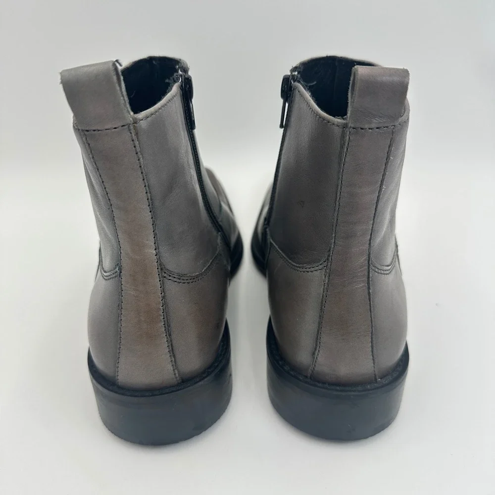 Kenneth Cole New York Micro Wave Gray Leather Side Zip Ankle Boots Mens 7.5M
